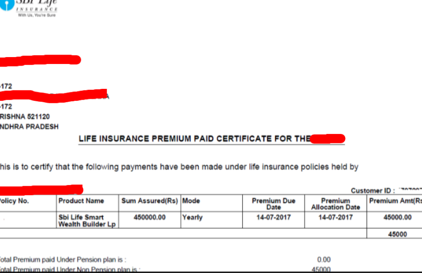 SBI Life Insurance Premium Receipt Format